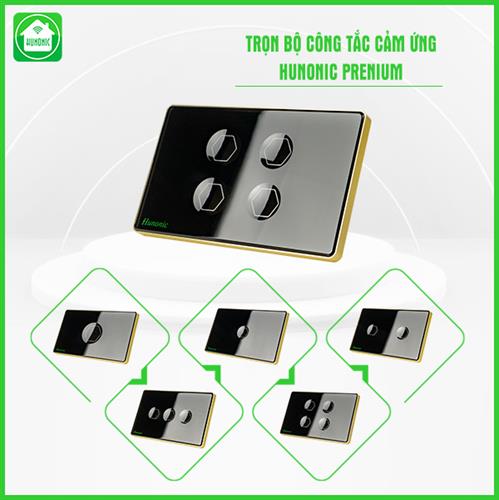 Công Tắc Hunonic Premium Hình Chữ Nhật Viền Vàng